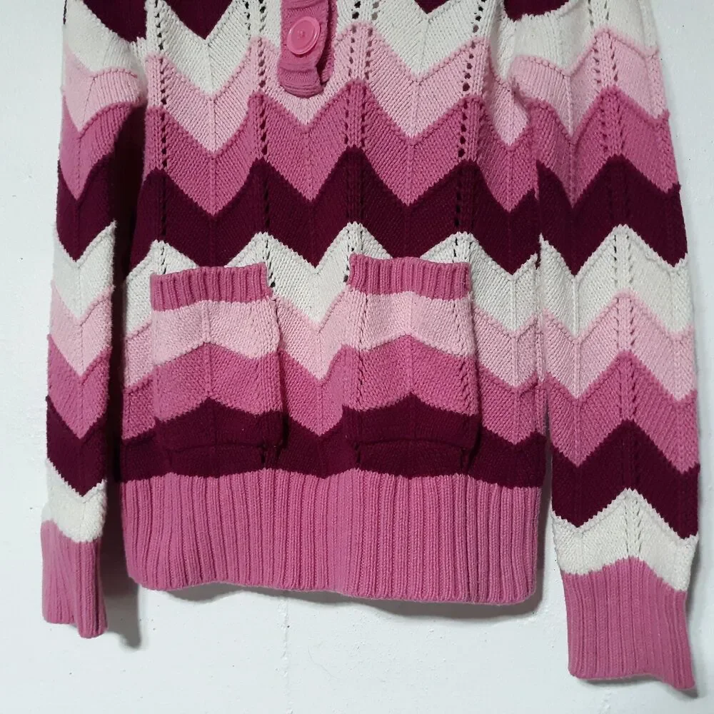 Childrens Place Striped Pink Sweater Girls 7-8 Medium Pullover Pocket Buttons
